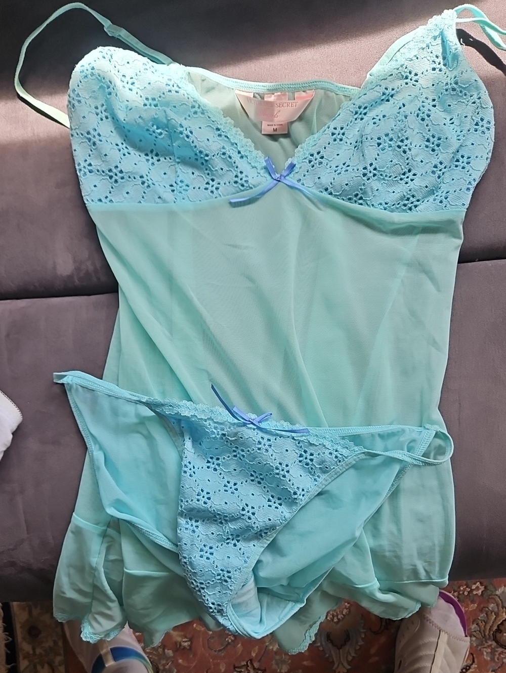 Victoria's Secret Mint Lace Chemise & Thong Set